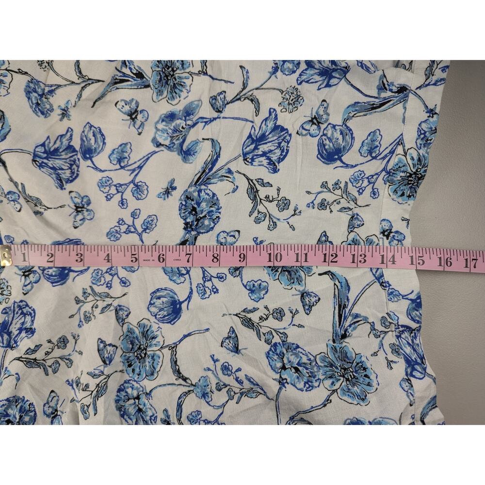 Wide Leg Palazzo Pants Blue Floral Boho Coastal Cotton Flax Cropped Womens Large - Picture 7 of 8
